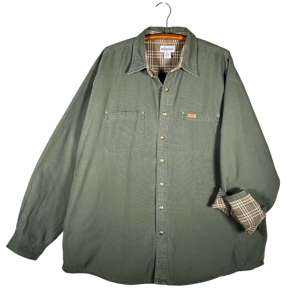 CARHARTT Vintage Flannel Lined Duck Canvas Snap Button Down Long Sleeve Shacket